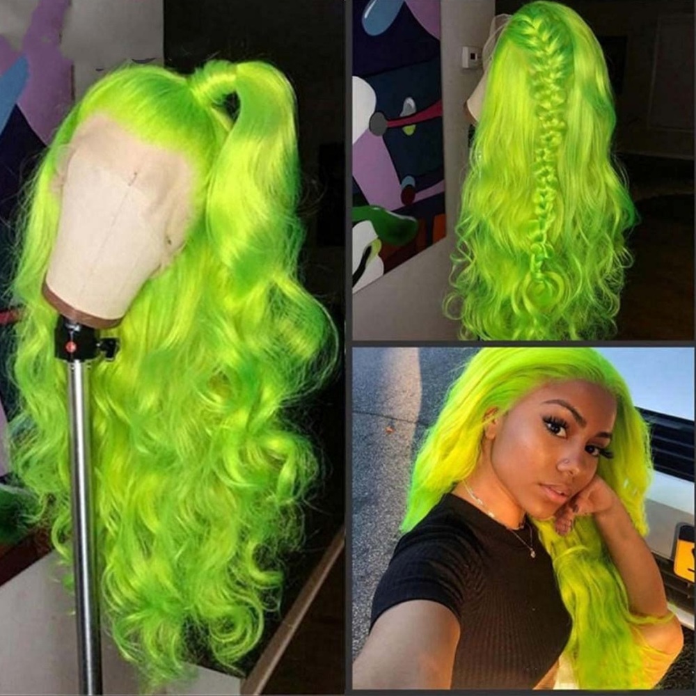 22” GREEN FLUORESCENT BODY WAVY LACE FRONT WIG  *NEW*